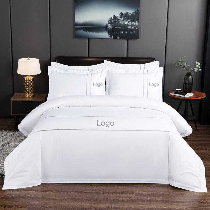 Set de lenjerie de pat hotel din satin de bumbac 60*40s Logo brodat