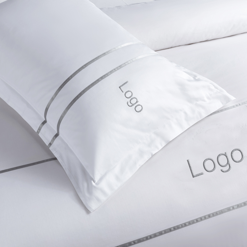 Set de lenjerie de pat hotel din satin de bumbac 60*40s Logo brodat Set de lenjerie de pat hotel din satin de bumbac 60*40s Logo brodat