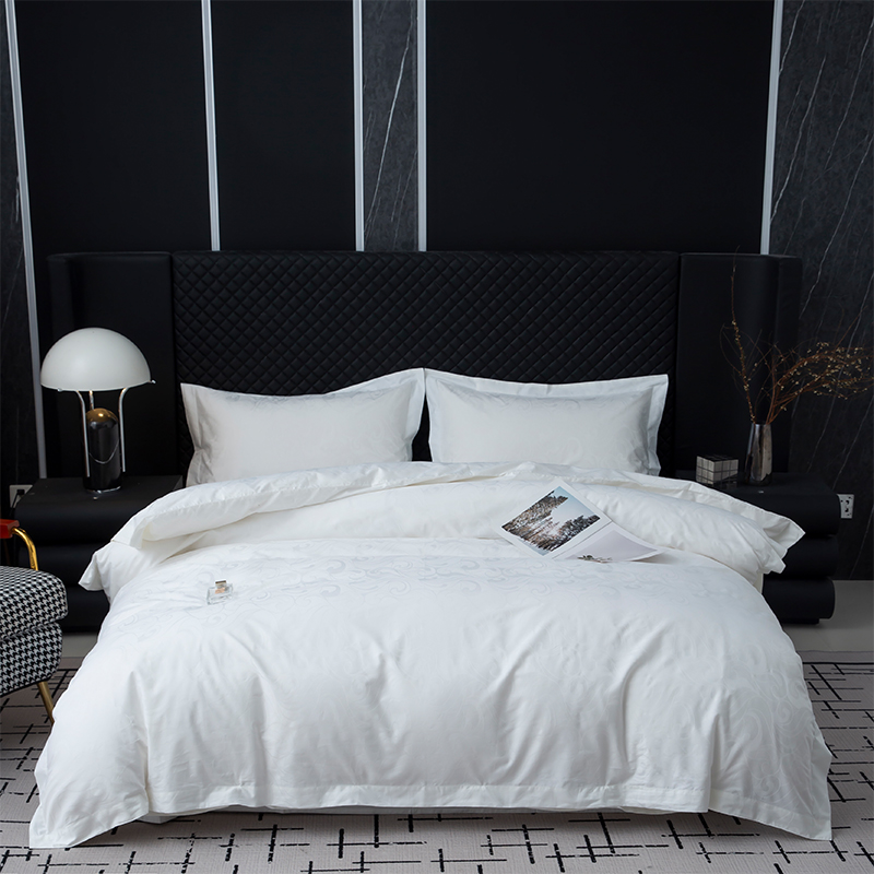 Nou set de lenjerie de pat pentru dormitor, jacquard, 100% bumbac, satinat, alb