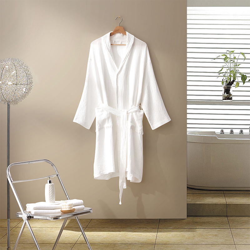 Dublu strat din tifon din bumbac guler șal Halat de baie pentru hotel Dublu strat din tifon din bumbac guler șal Halat de baie pentru hotel