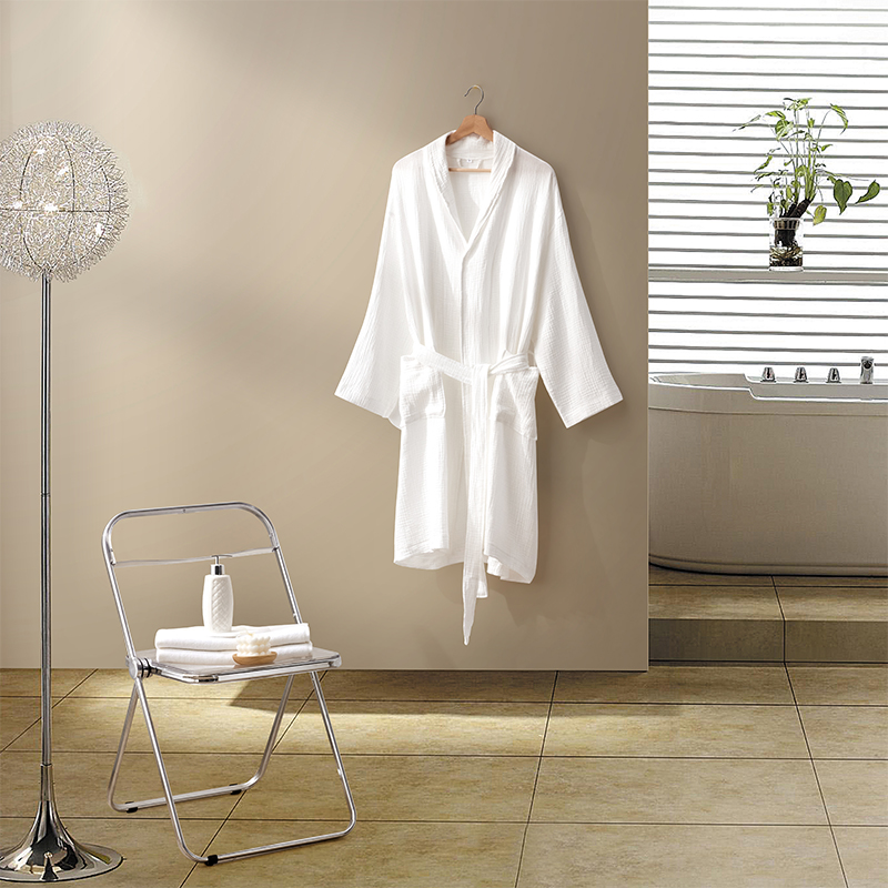 Dublu strat din tifon din bumbac guler șal Halat de baie pentru hotel Dublu strat din tifon din bumbac guler șal Halat de baie pentru hotel